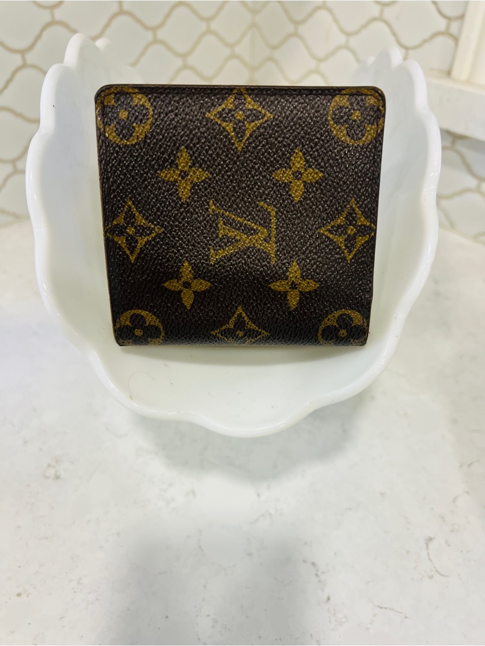 Louis Vuitton Monogram Vintage Bifold ID Wallet Brown Leather Repaired Authentic